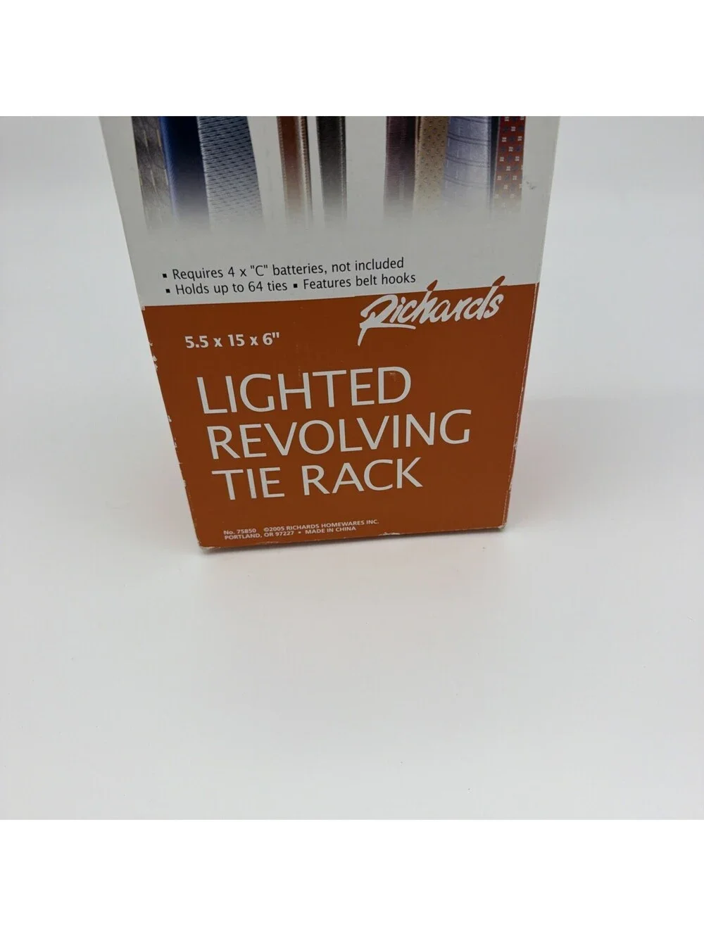 RICHARDS LIGHTED REVOLVING TIE RACK - HOLDS 64 TIES - CHERRY WOOD FINISH - NIB